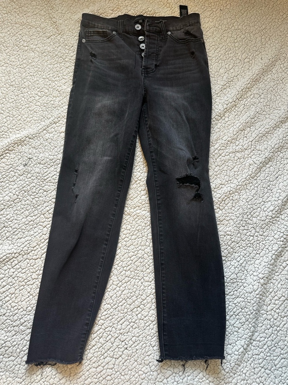 Kendall + Kylie Women Black Distressed High-Rise Button-Fly Jeans
